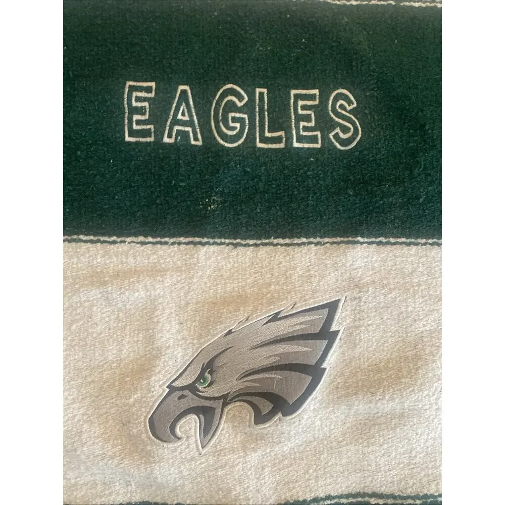 NFL Philadelphia Eagles Green White Falsa Throw Blanket 77” X 46” Logo Handmade